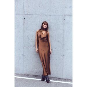 Zara Women Dress XS Maxi Brown Bow Satin Effect Sleevleess 8999/331 NWT